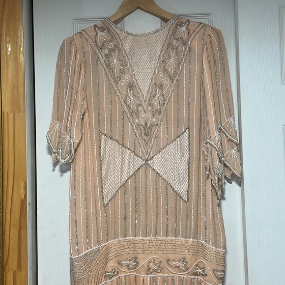 Beautiful vintage bead & pearl embroidered silk pink dress very josephine baker - Picture 2 of 10